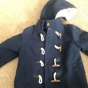 Kids blue pea coat with hood size 4